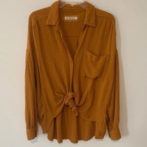 We The Free Women's Amber Button-Down Shirt waffle weave ,relaxed fit SZ S